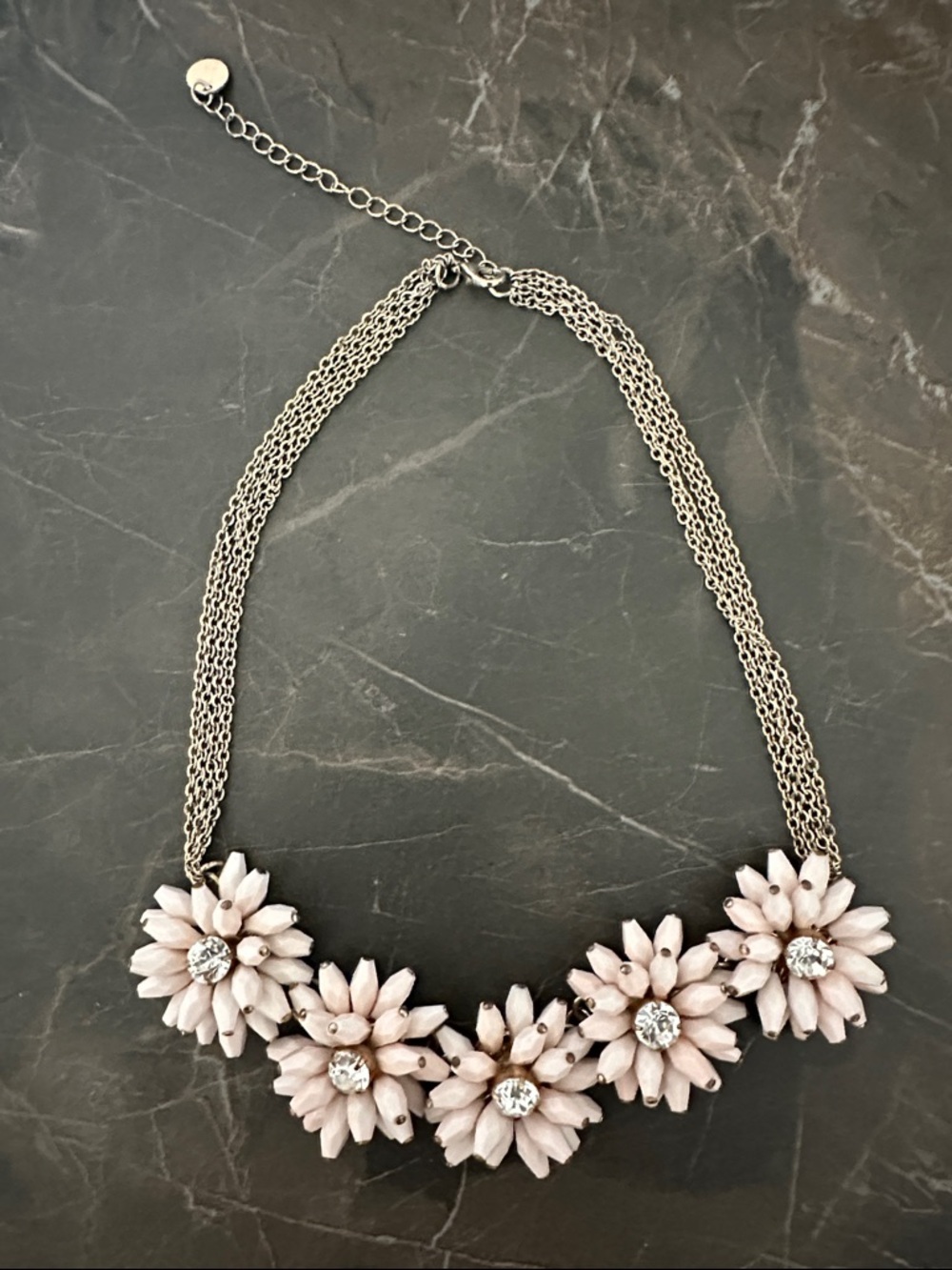 Elegant Pink Floral Statement Necklace - Crystal Accent
